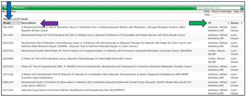 Screenshot of the total list of studies under the user dashboard in IRBManager